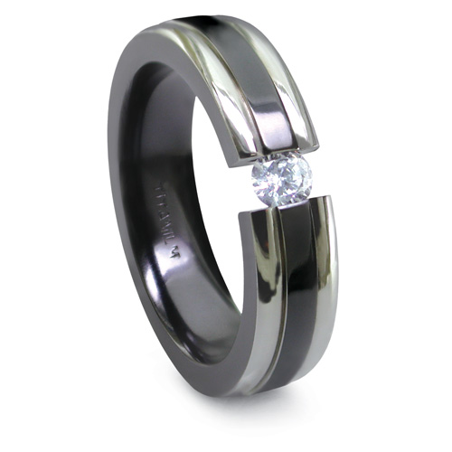 EDWARD MIRELL Black & Gray Titanium Ring with Tension Set Diamond