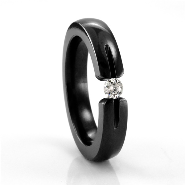 Ladies Black Titanium Ring with Tension Set Diamond