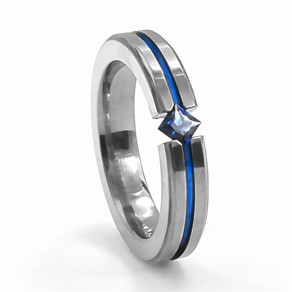 Titanium & Sapphire Diagonal Ring by Edward Mirell