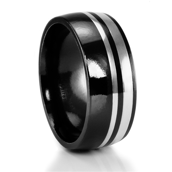 WELLINGTON Black Titanium & Sterling Silver Ring by Edward Mirell