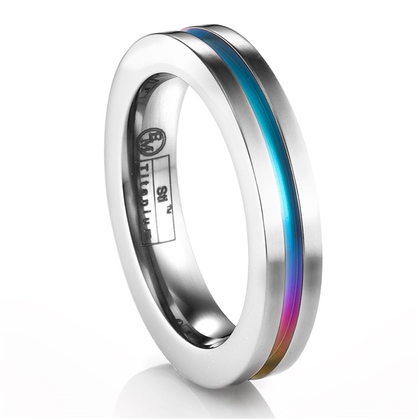 EDWARD MIRELL Titanium Ring with Rainbow Anodized Groove