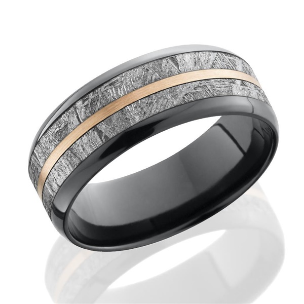 Black Zirconium Meteorite Ring with a Rose Gold Inlay by Lashbrook Designs