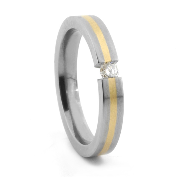 Titanium Ring with 14K Yellow Gold & Tension Set Diamond