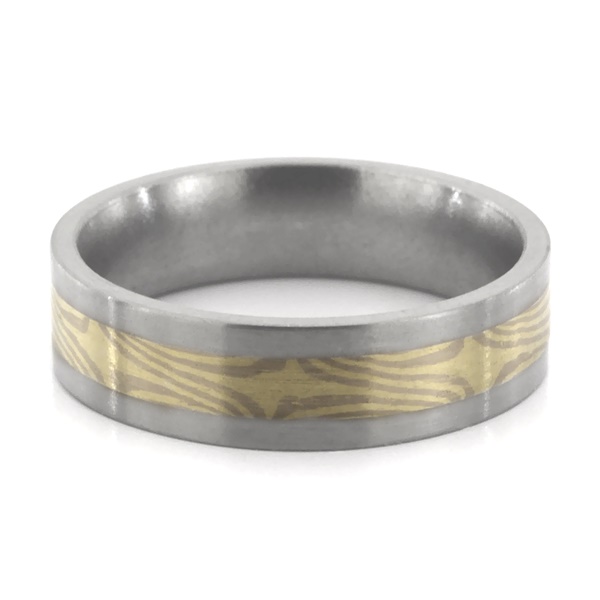 Titanium Ring with 18kt Yellow Gold & 14kt White Palladium Mokume Gane Inlay