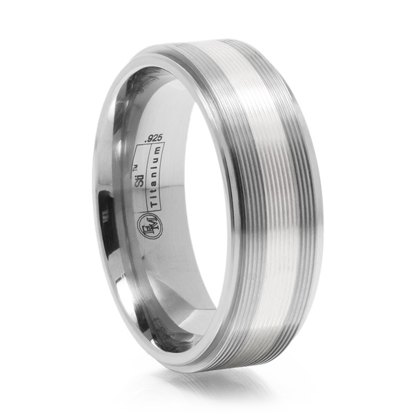 Titanium Ring With Silver Inlay & Grooves