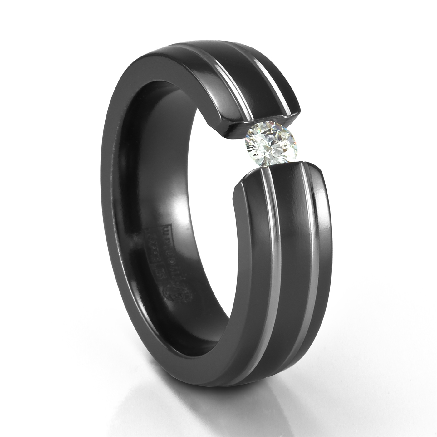 Bridal Wedding Bands Decorative Bands Edward Mirell Black Ti and Titanium Polished Grooved Concave Ring Size 9
