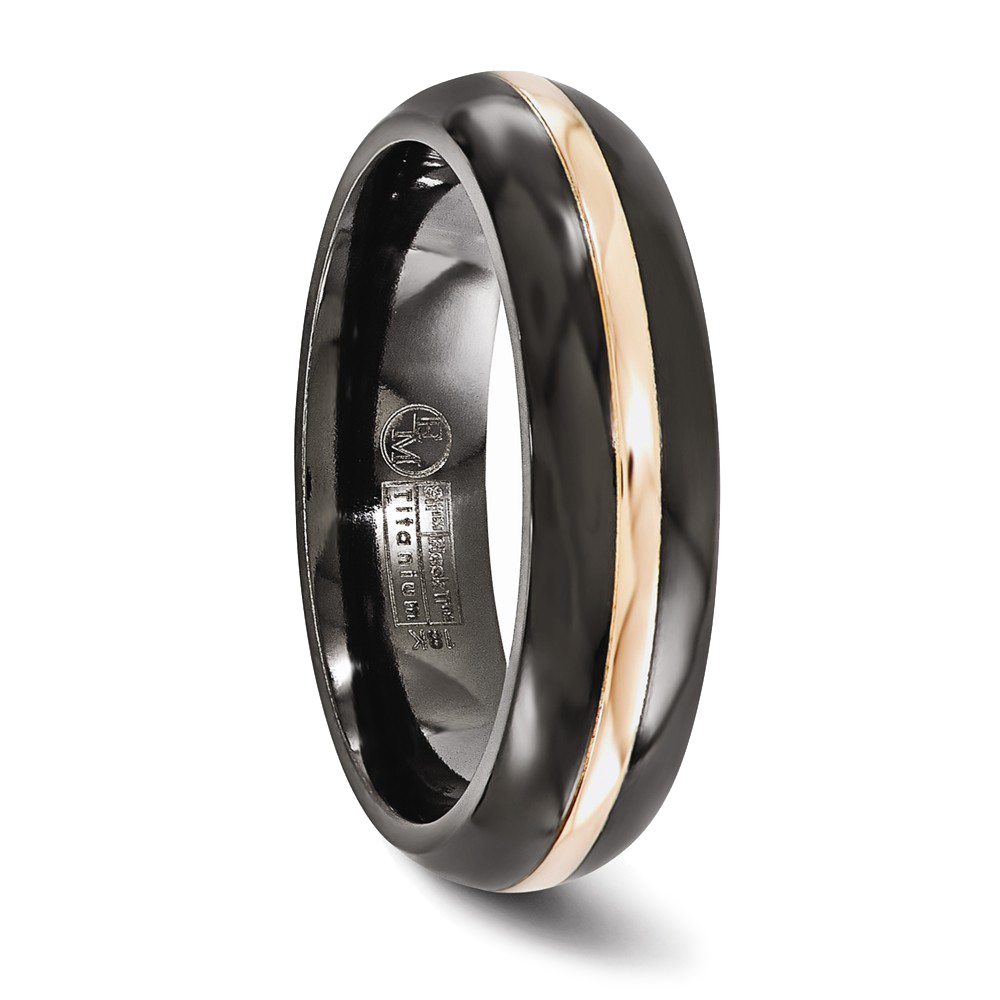 Edward Mirell 6mm Domed Titanium With 18K Gold Center Stripe Band Ring 