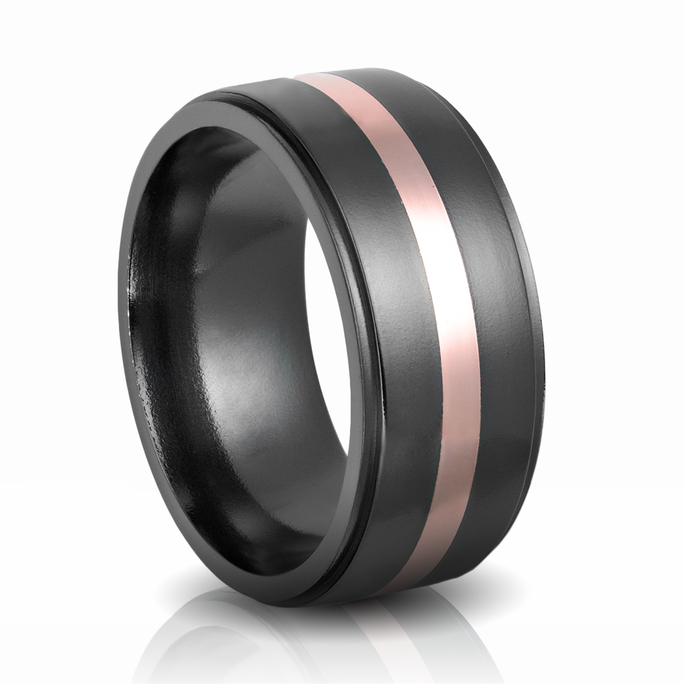 10MM Black Zirconium & Rose Gold Band Black Zirconium Rings