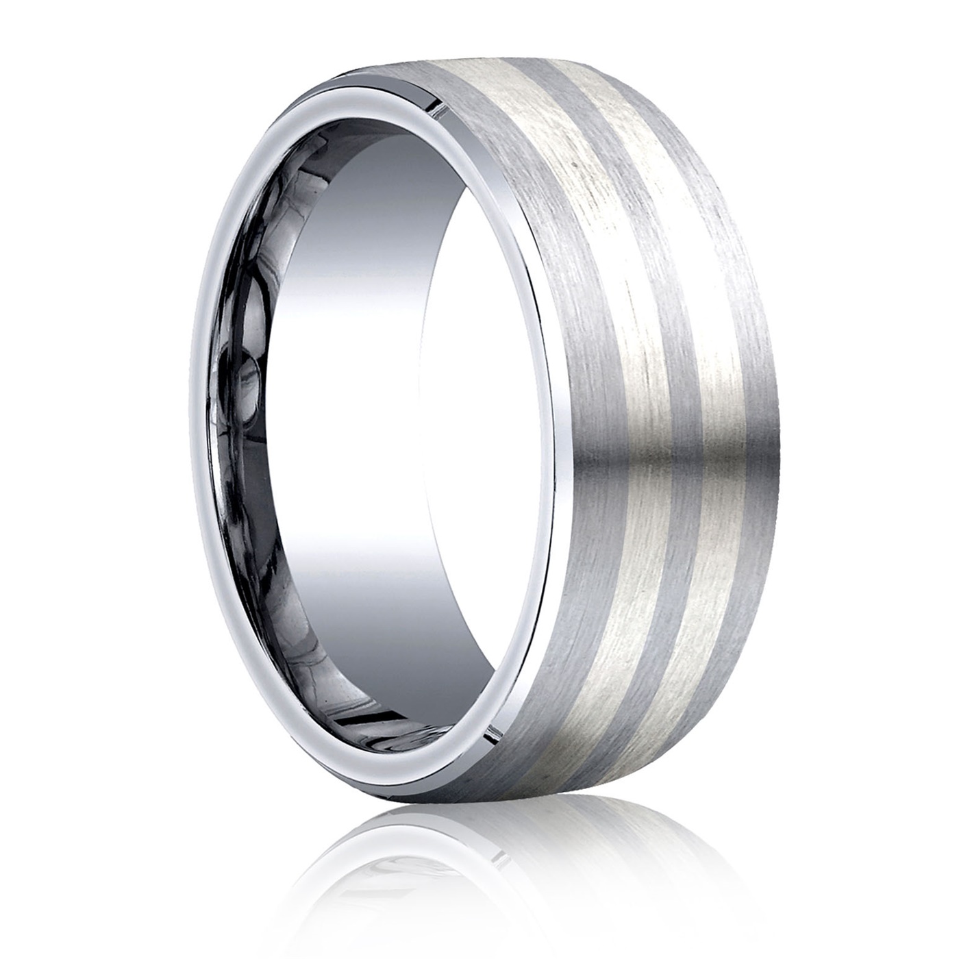 8MM Cobalt Chrome Sterling Silver Ring Benchmark Mens
