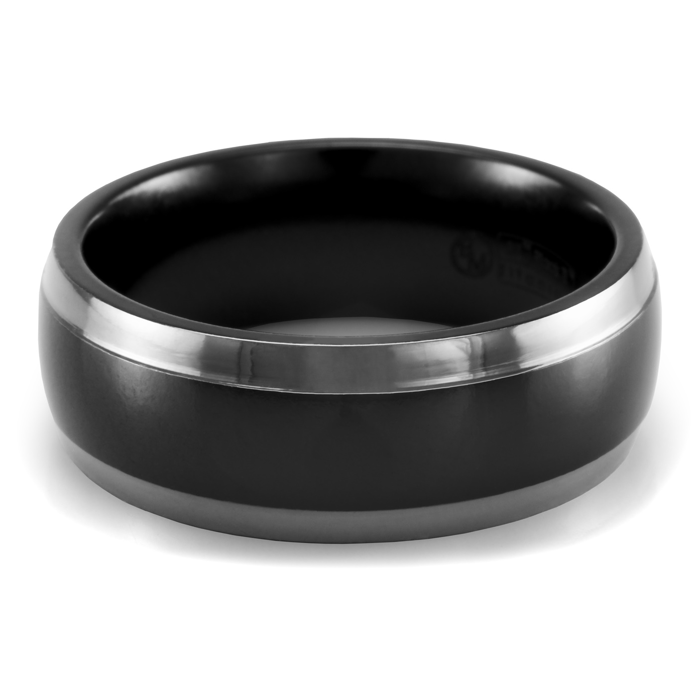 Mens Jewelry and Accessories Rings Wedding Bands Edward Mirell Black Ti Polished Faceted Edges 8mm Ring Size 10.5 