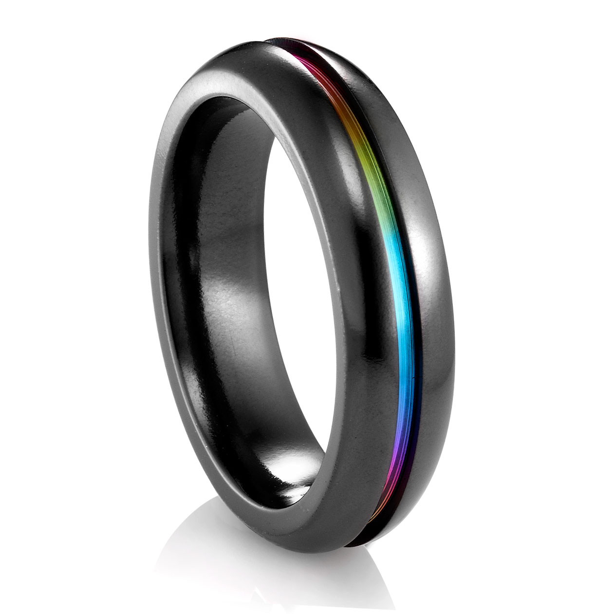 Roy Rose Jewelry Edward Mirell Jewelry Collection Black Titanium Multi-Colored Anodized 7mm Band Ring Size 7