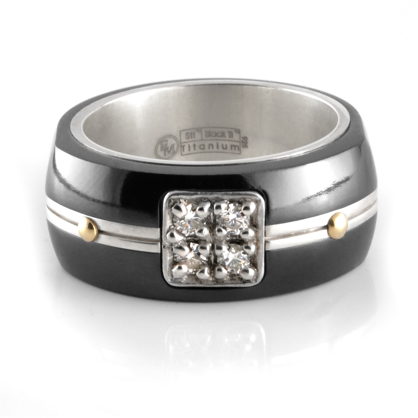 Edward Mirell Men's Titanium 18K Gold .04ct Diamond 7mm Band Ring 