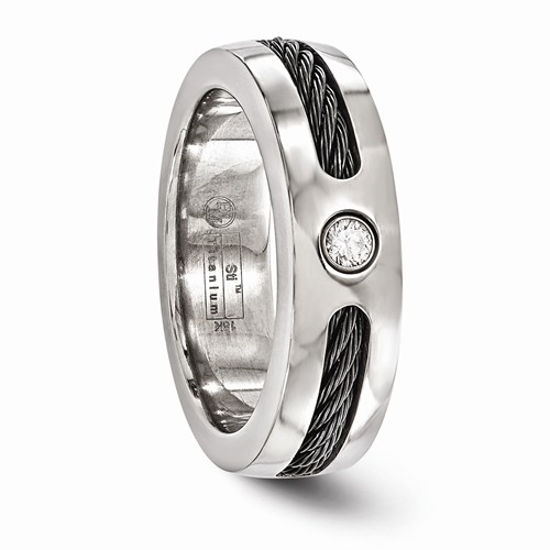 Mens Jewelry and Accessories Rings Wedding Bands Edward Mirell Titanium Cable and Spinel with Sterling Silver Bezel 8mm Band Size 12.5