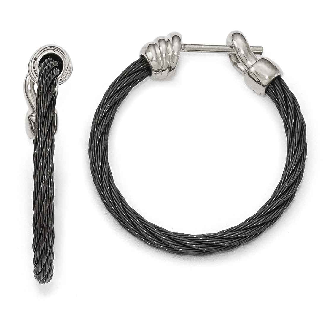 Black Titanium Cable Hoop Earrings 