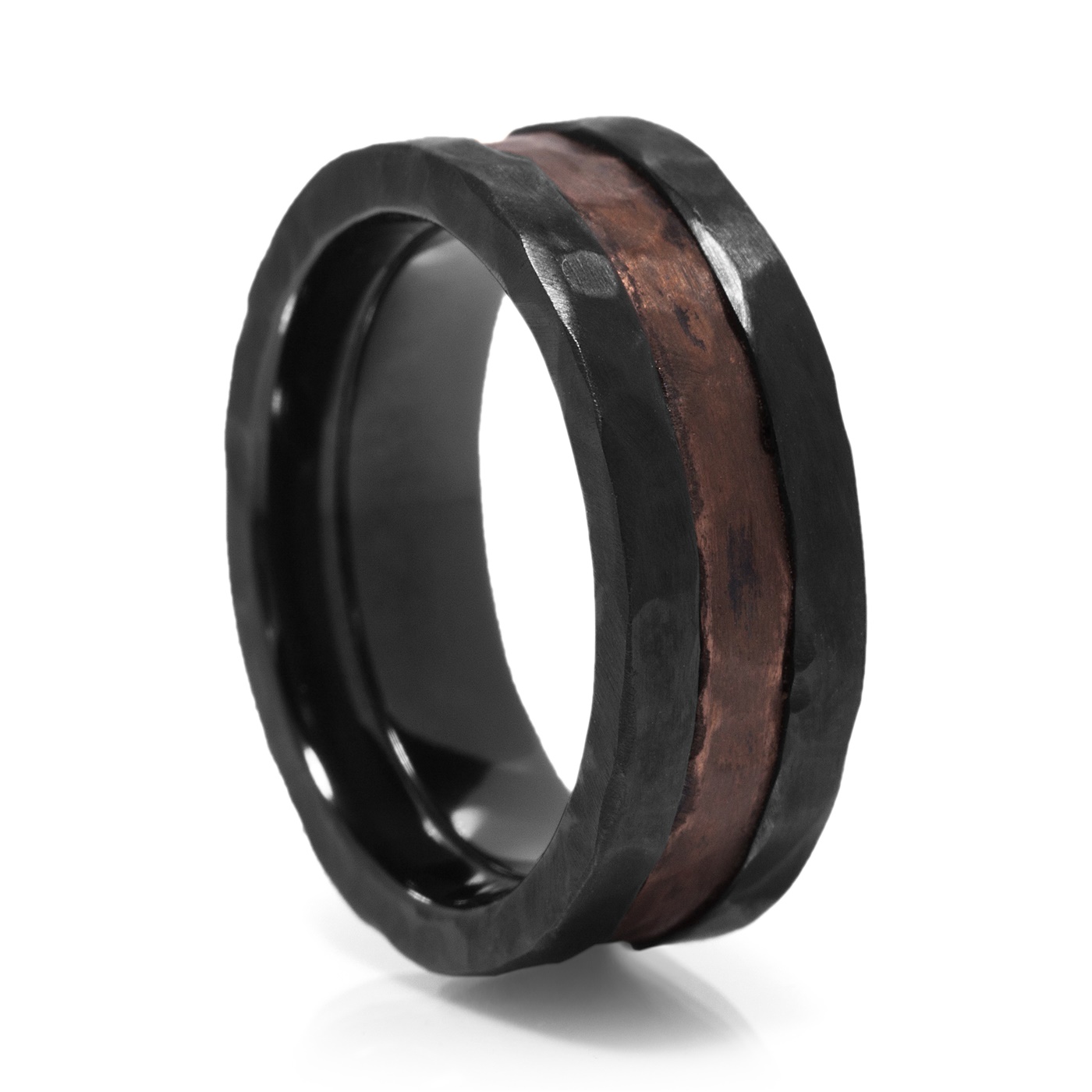 Black Zirconium Distressed Copper Hammered Ring by Lashbrook