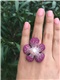 Fuchsia Swarovski Crystal & Pearl, Sterling Silver Flower Ring