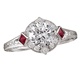18kt White Gold, Diamond and Ruby Vintage Inspired Engagement Ring by Romance