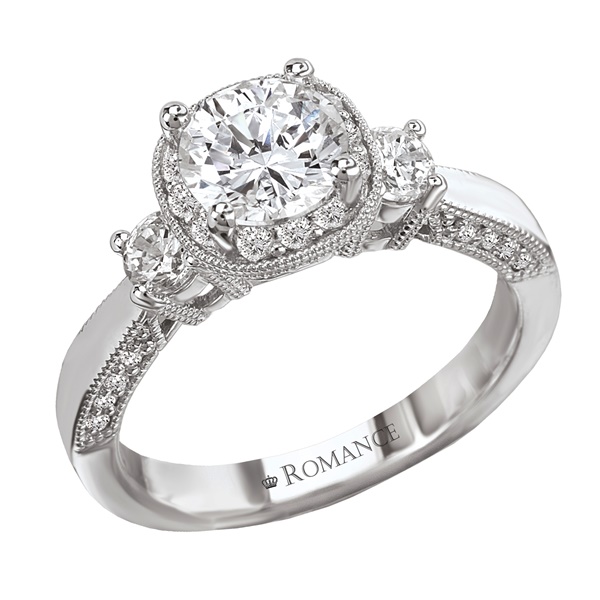 .69ctw Diamond Milgrain 14K White Gold Engagement Ring by Romance 
