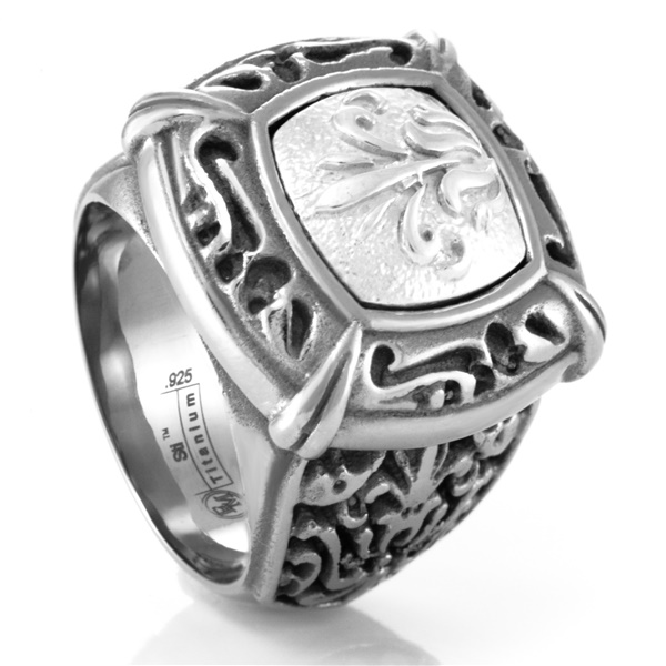 Grey Titanium & Sterling Silver Lace Signet Ring by Edward Mirell