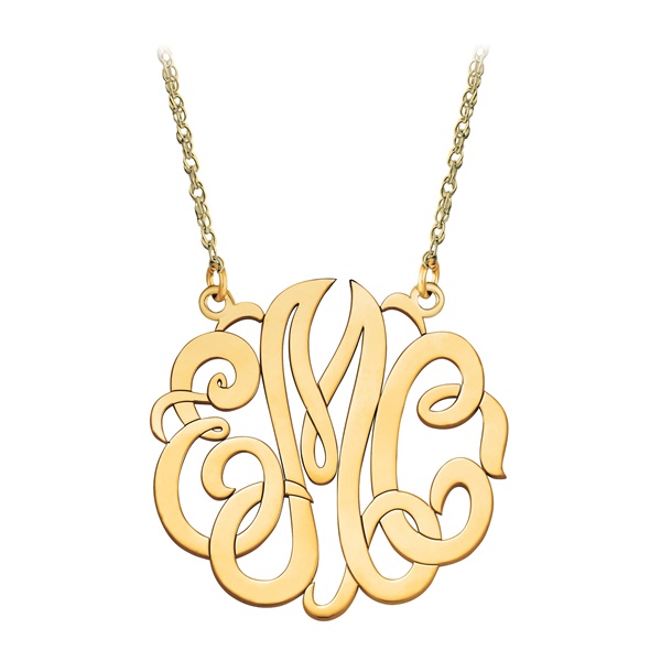 Medium 10K Gold Script Monogram Necklace - Necklaces