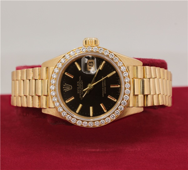 Ladies 18K Gold and Diamond Rolex President, Original Box and Tags