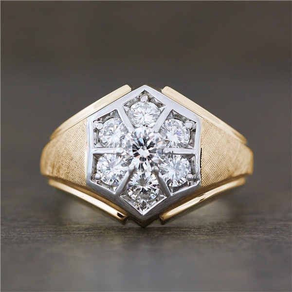 Men's 1970s Vintage Diamond Cluster Ring in 14K Yellow Gold (very