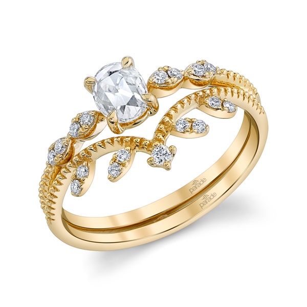 18k Yellow gold & Rose Cut Oval Diamond Wedding Set by Parade Design