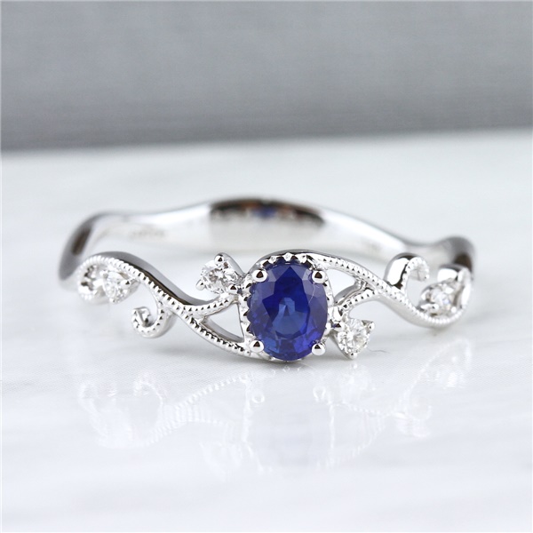 14k White Gold, Oval Sapphire & Diamond Ring by Parade Designs