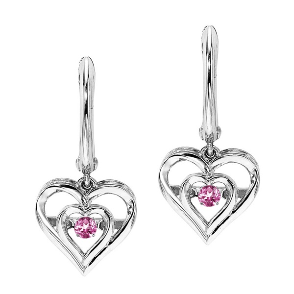 Rhythm Of Love Silver Heart Earrings -Pink Tourmaline