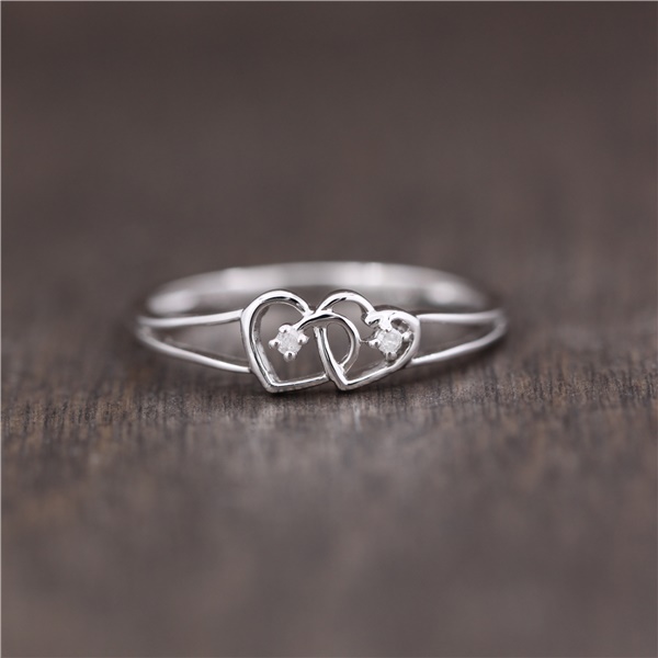 10k White Gold & Diamond Double Heart Ring