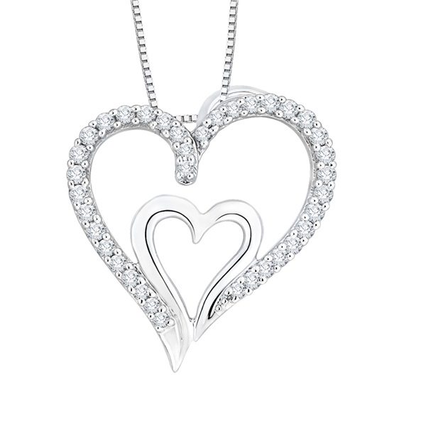 10kt White Gold and Diamond Double Heart Necklace