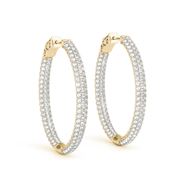 14K Yellow Gold Diamond Pave Hoop Earrings - Inside Out 3 Row Diamond ...