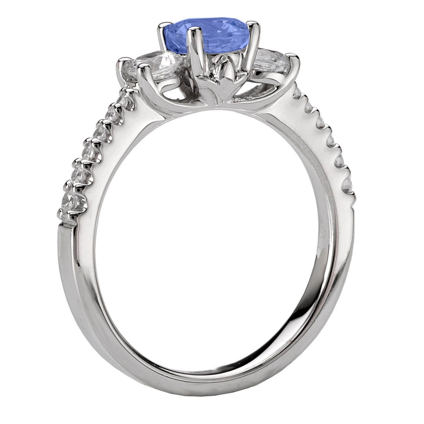 3 Stone Diamond and Blue Sapphire Pave Engagement Ring - Rings