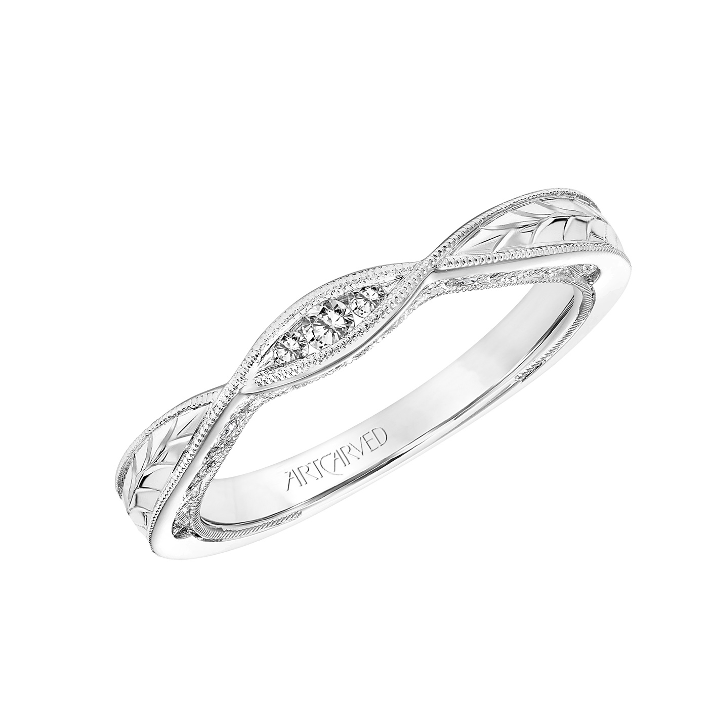 14kt White Gold Engraved Wedding Band 