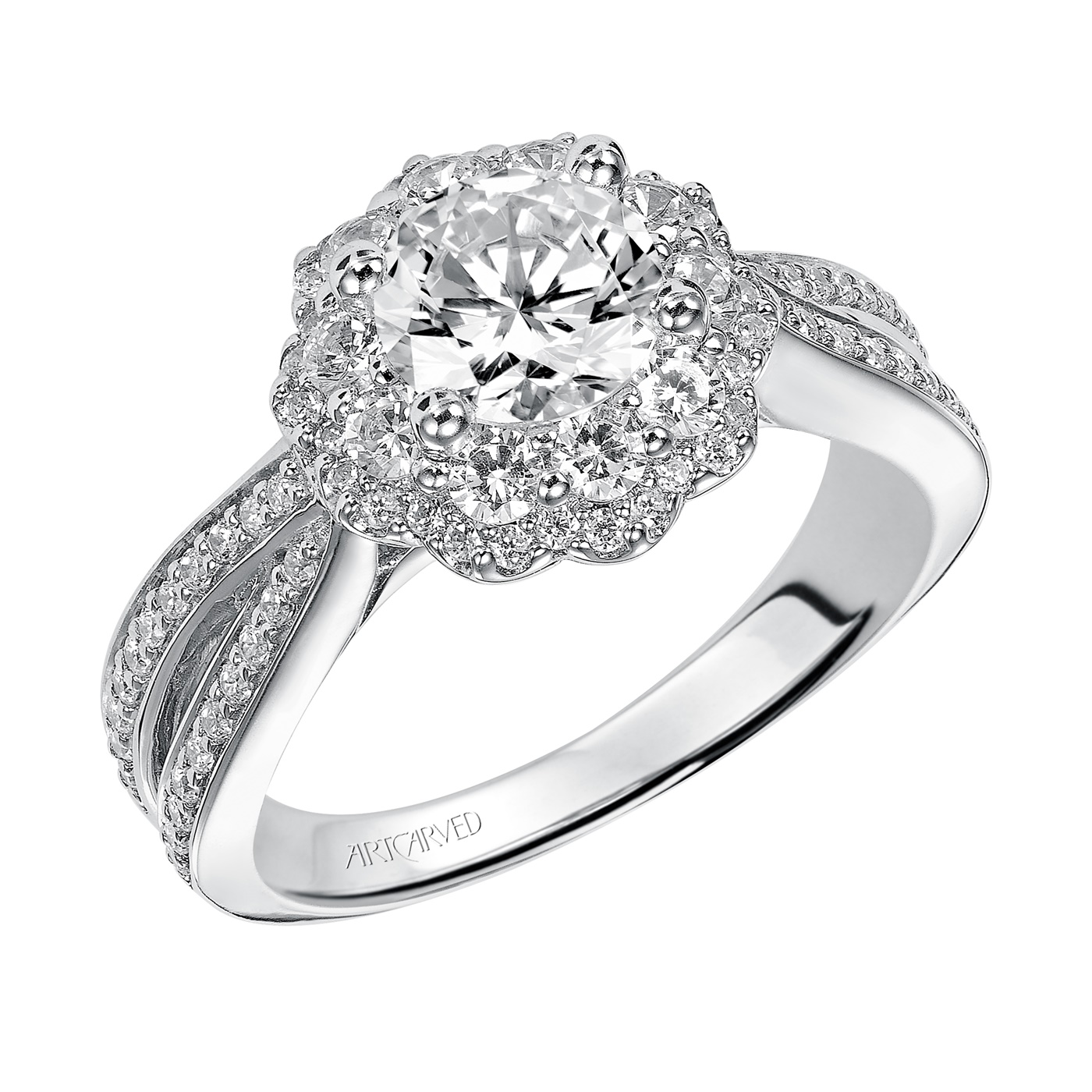 14kt White Gold Double Halo Diamond Engagement Ring by ArtCarved