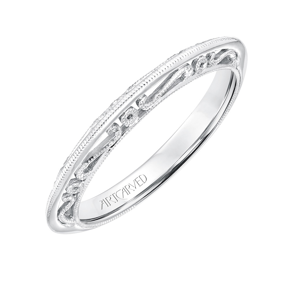 14kt White Gold with Filigree Gallery Wedding Band by