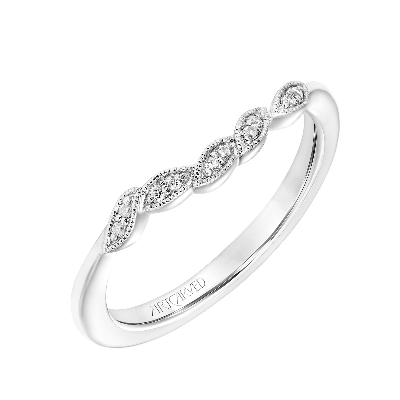 14kt White Gold and Diamond Leaf Wedding Band by ArtCarved