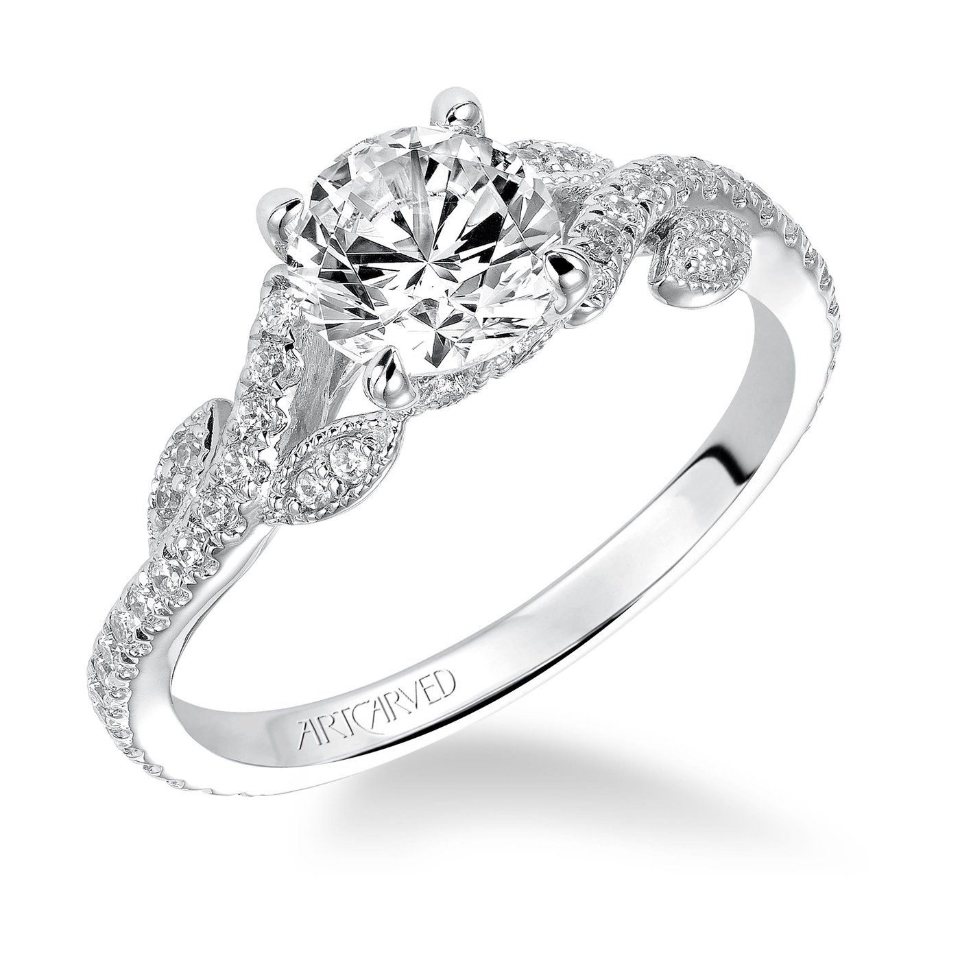 14kt White Gold and Diamond Leaf Engagement Ring by ArtCarved