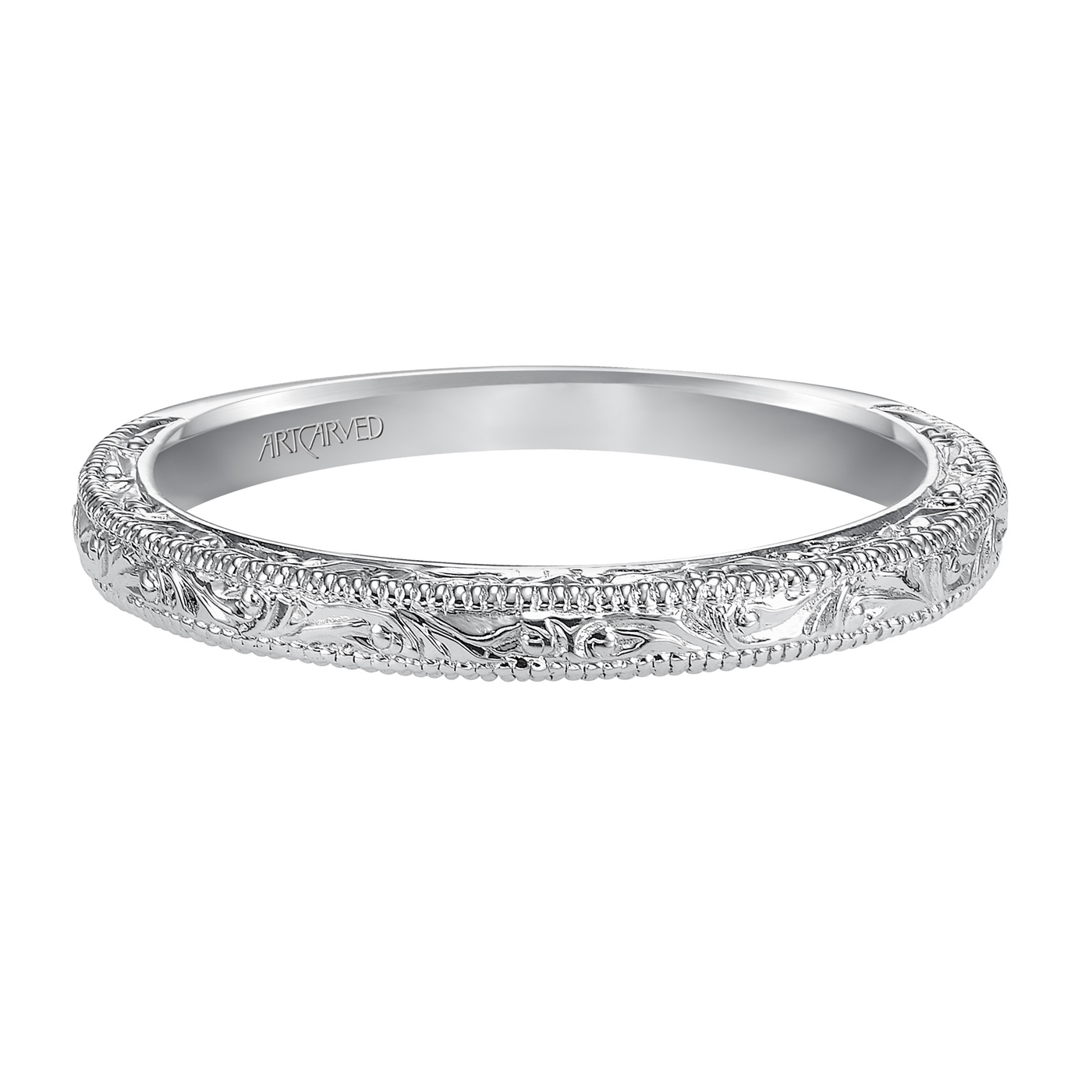 14kt White Gold Engraved Wedding Band by ArtCarved