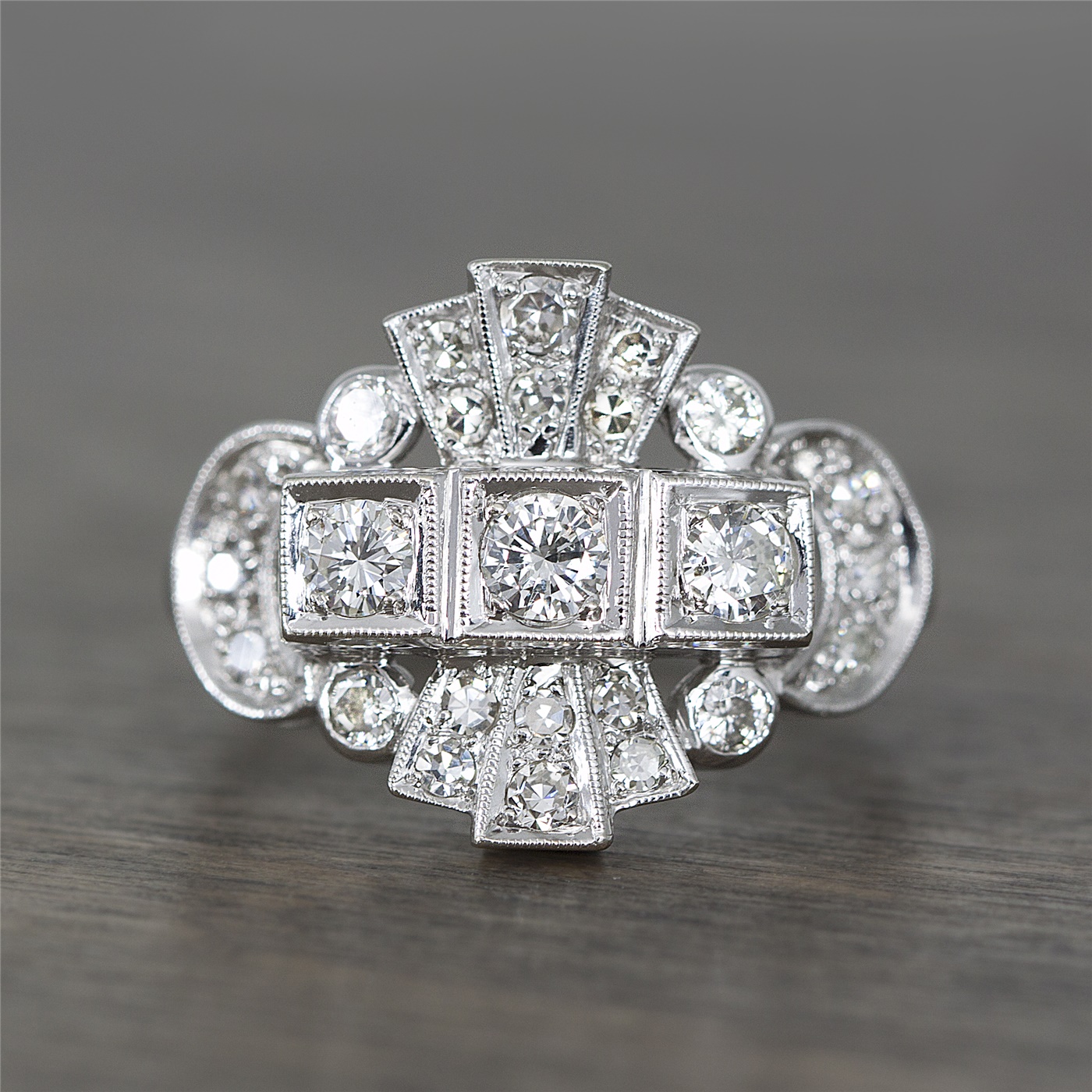Vintage Art Deco 14k White Gold & Diamond Fashion Ring