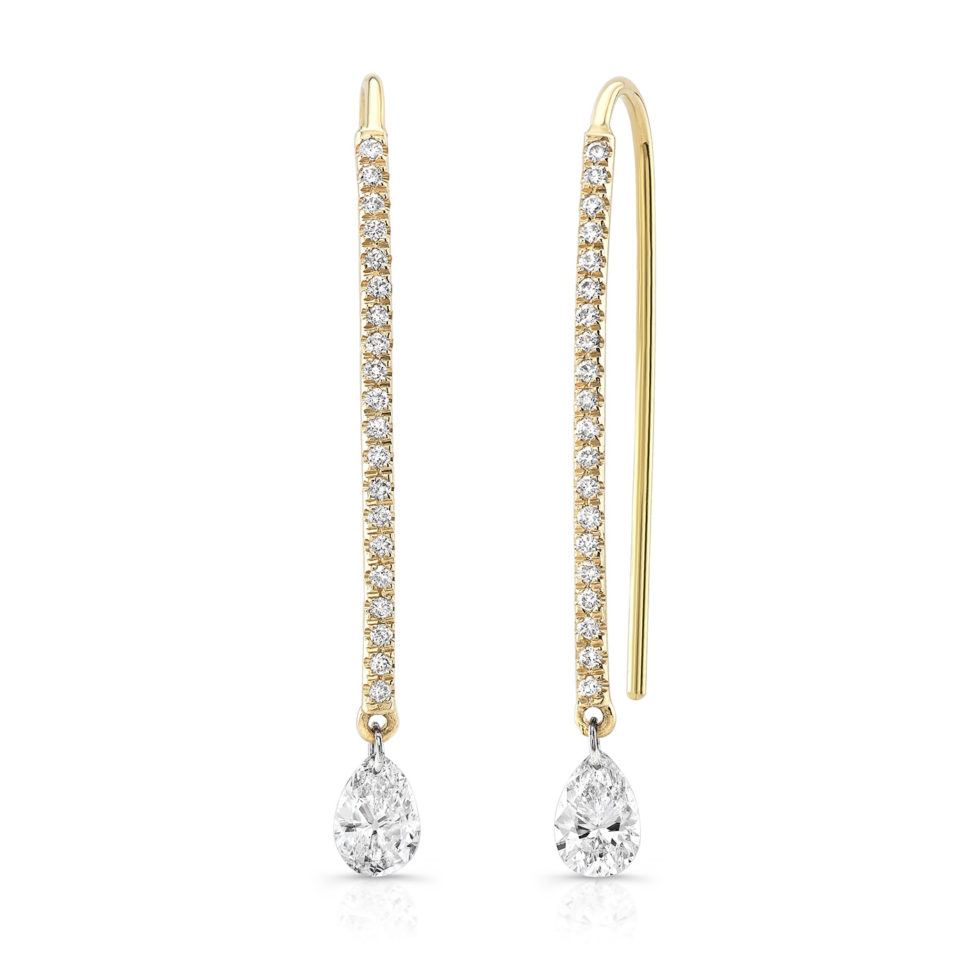 K Yellow Gold Pear Shape Diamond Drop Earrings