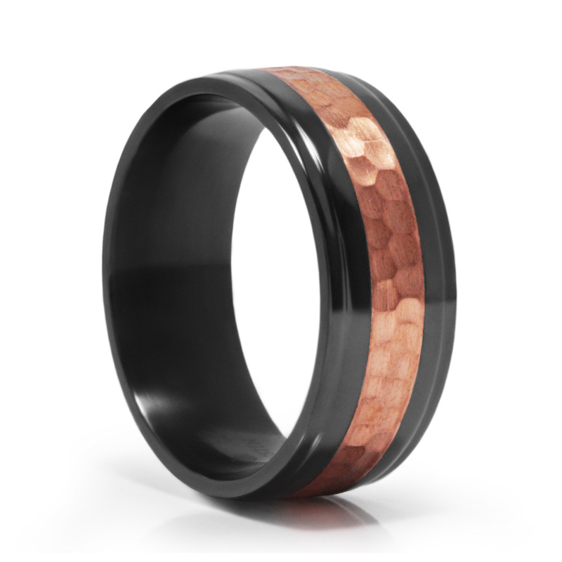 Black Zirconium and Copper Mans Ring Black Mens Ring