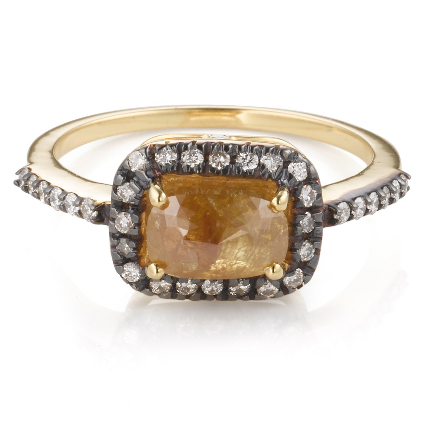 Carmel Colored Cushion Cut Rough Diamond Ring