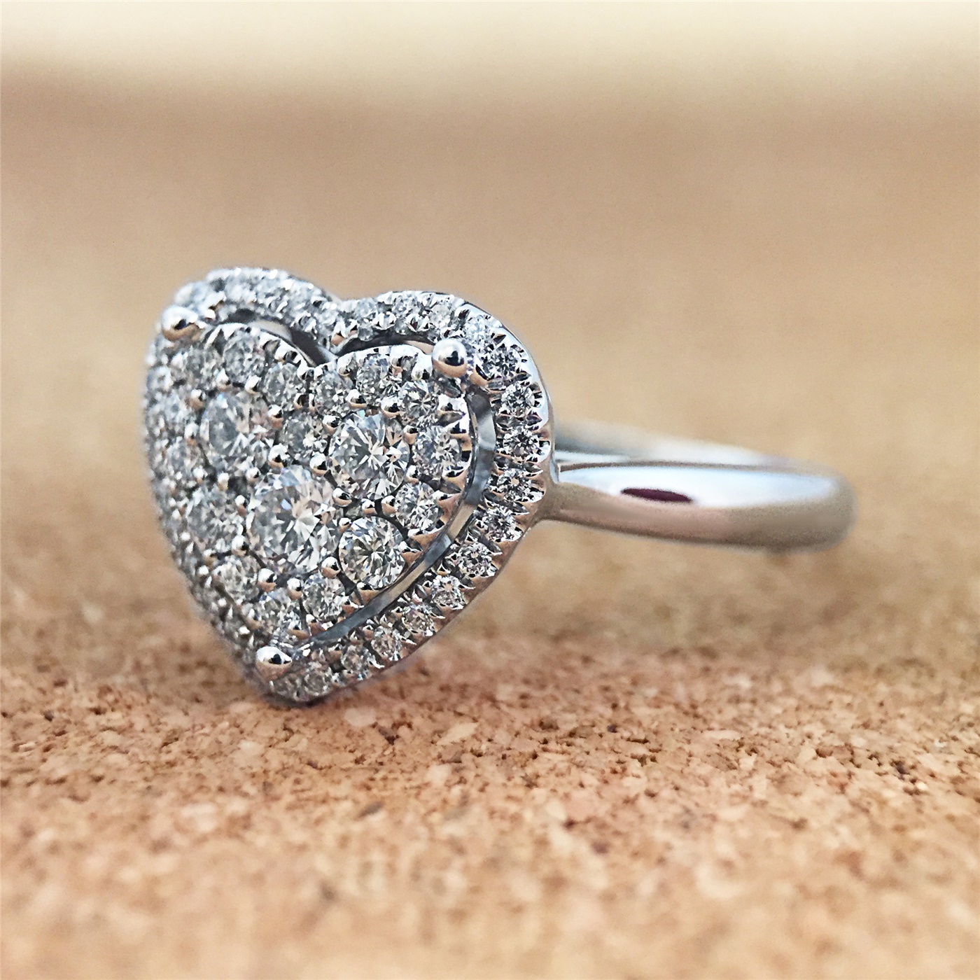 Gorgeous Diamond Pave Heart  Ring  set with 59 round diamonds 