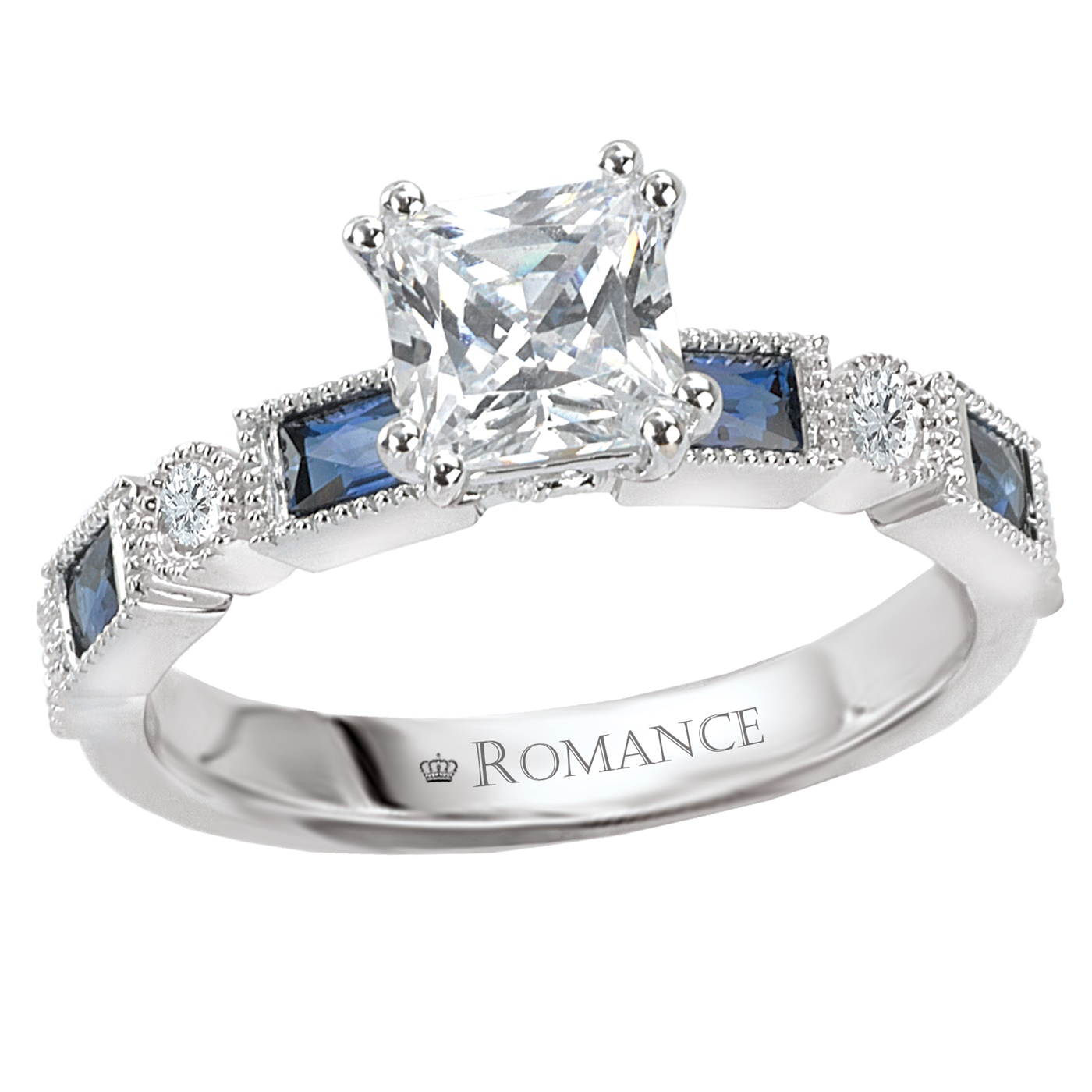 Ladies Engagement Ring - Sapphire & Diamonds - Princess Cut