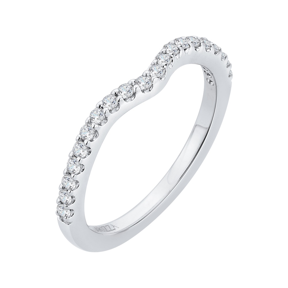 Natural Diamond Accent Curved Wedding Band Ring - 14K Gold Plated 925 Silver, Size 7. Round Cut, I-J Color.