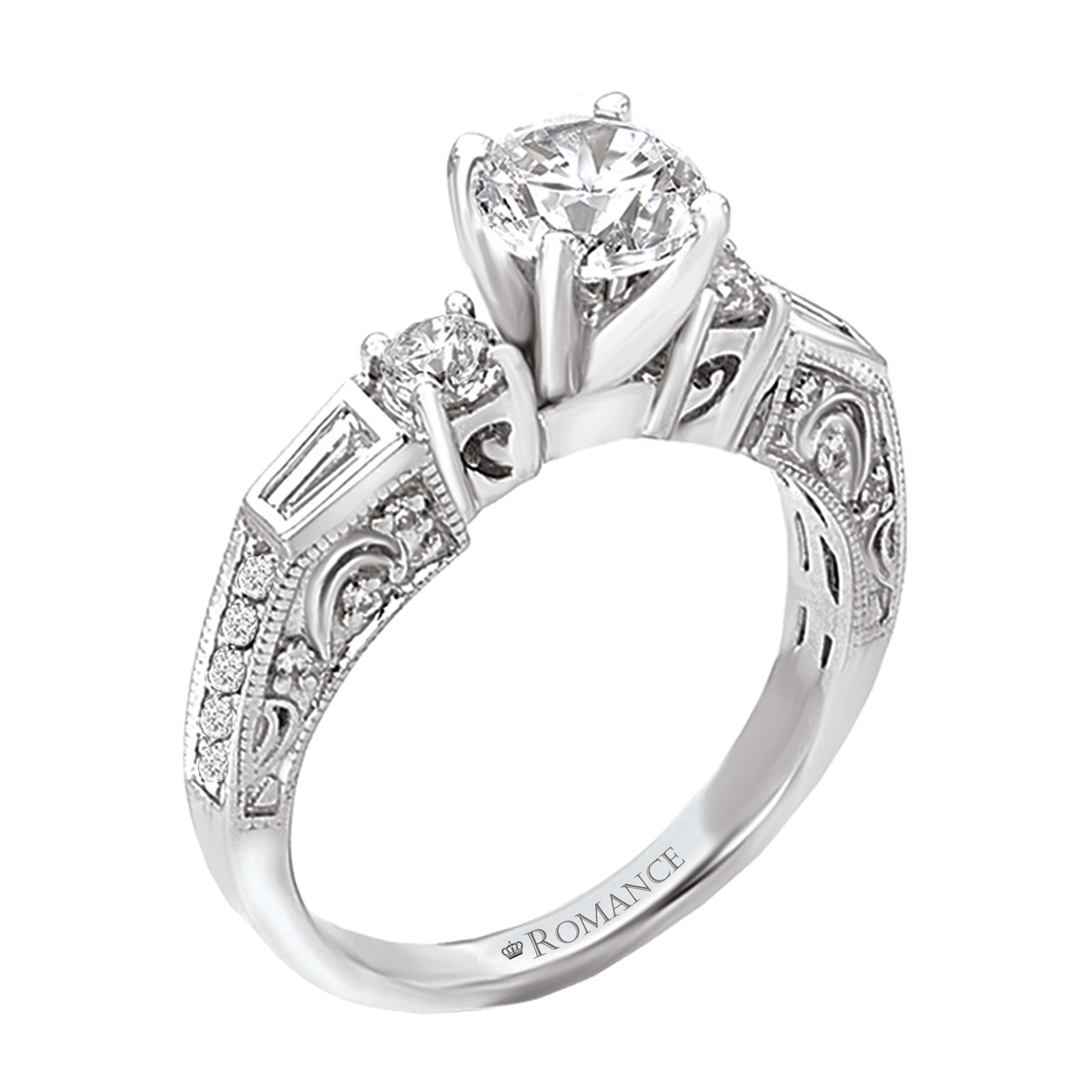 Engraved Diamond Engagement Ring 