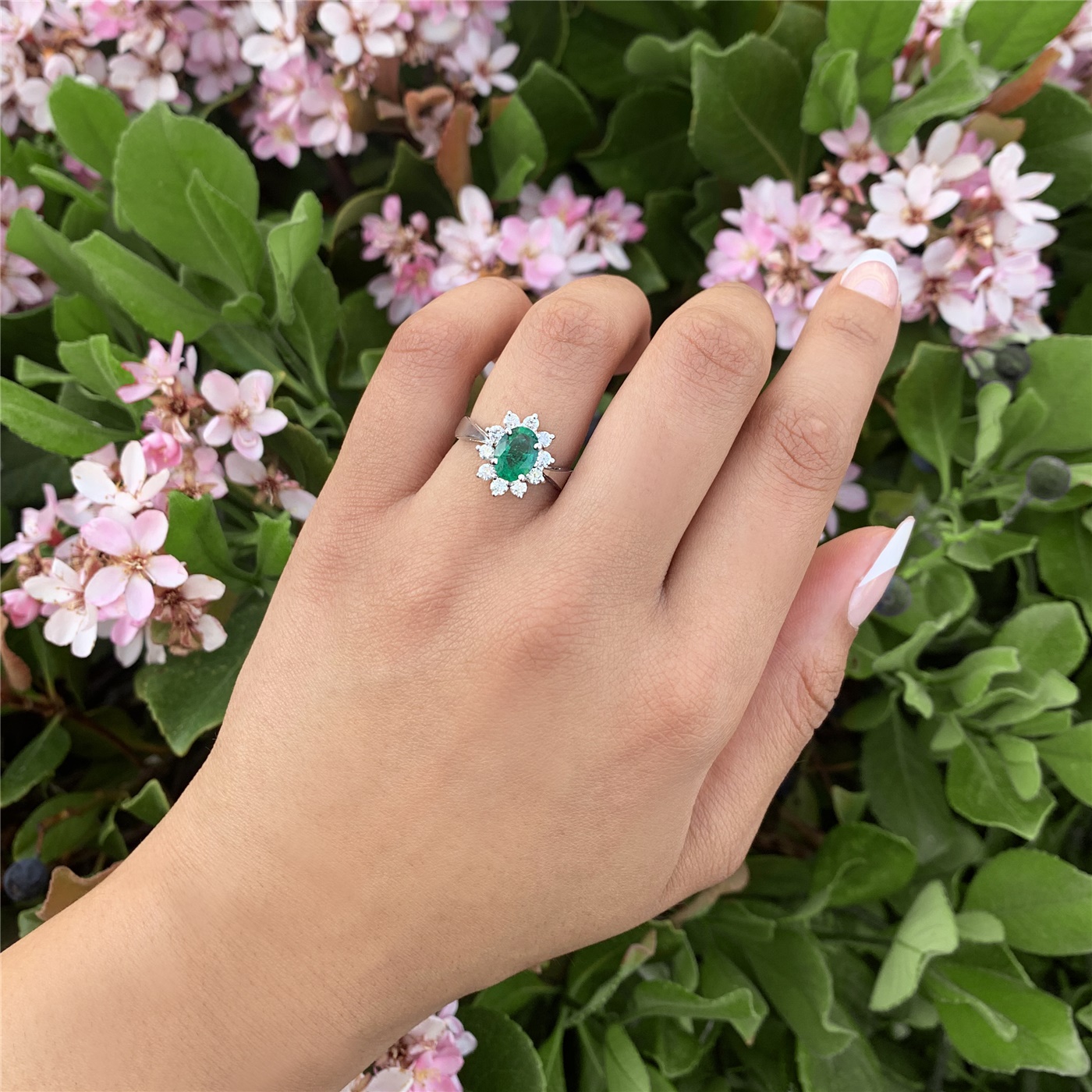 Oval Emerald and Diamond Ballerina Style Ring - Rings