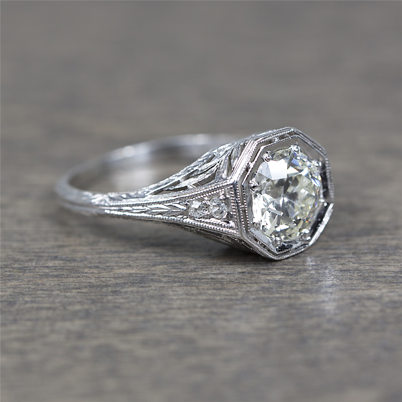 1920 Vintage Platinum and 1.66ct Old European Cut Diamond Engagement Ring