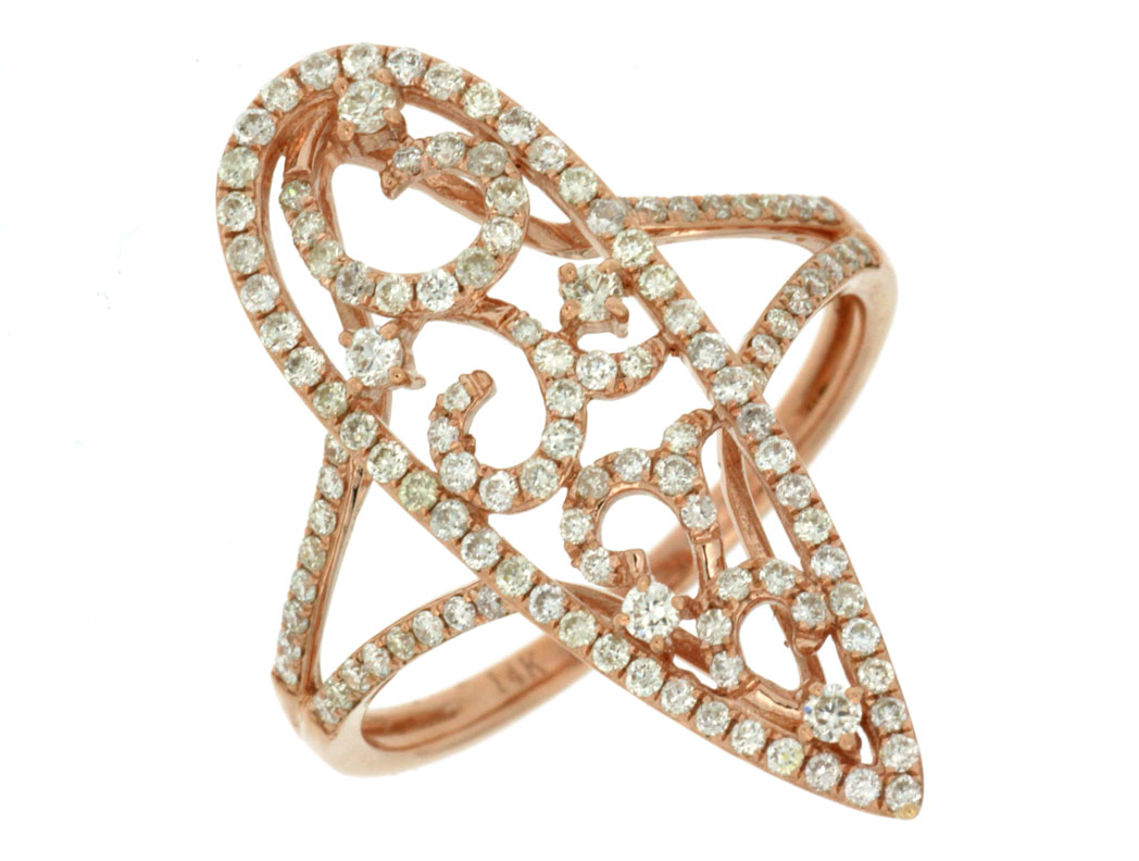 14k Rose Gold & Diamond Scroll Design Ring